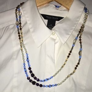 WHBM sky blue and pearl beaded long necklace
